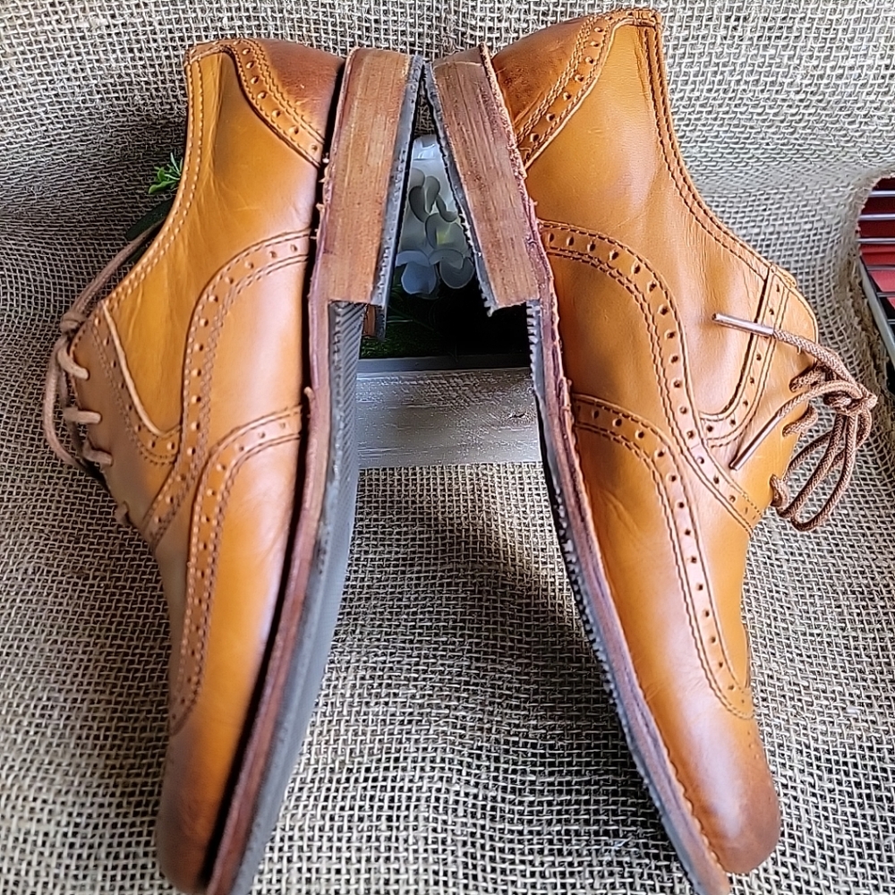 Sebago Men's Sz 8D Brattle Wing Tip Oxford Leather Shoe British Tan Vibram Sole - Picture 2 of 10